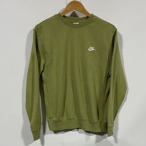 Nike Men's Olive Green Crewneck Sweatshirt with White Logo